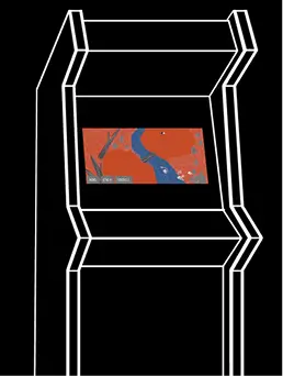 White outline of an arcade machine